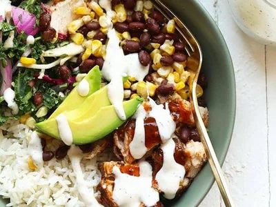 Grilled BBQ Chicken Rice Bowls with Spiced Rub and Kale Slaw