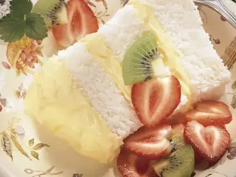 Layered Lemon Angel Food Cake with Fresh Fruit
