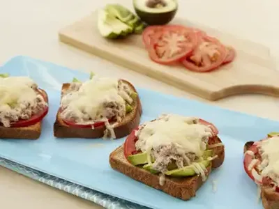 Broiled Avocado Tuna Melts with Swiss Cheese