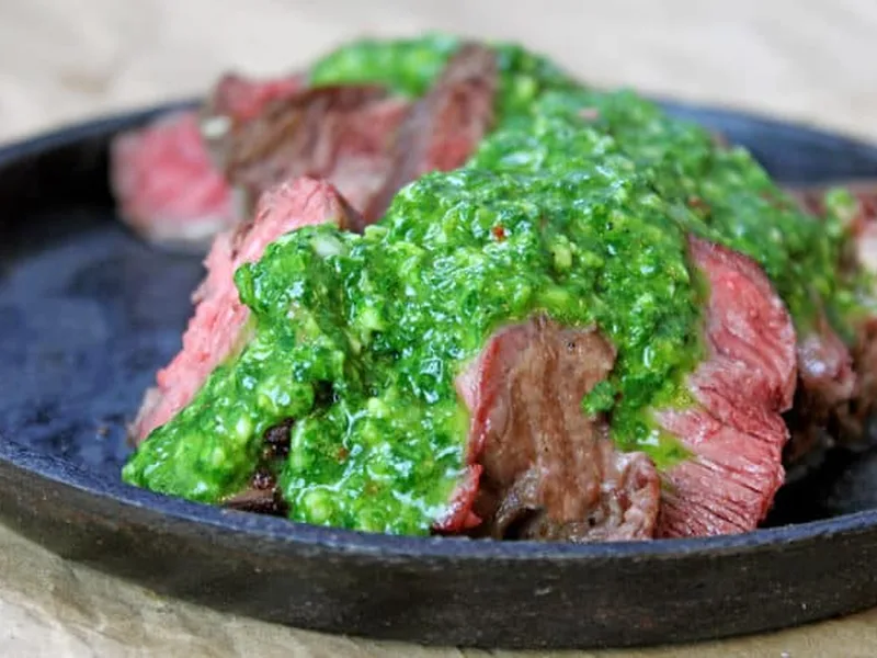 Perfect Cast Iron Ribeye with Fresh Chimichurri Sauce