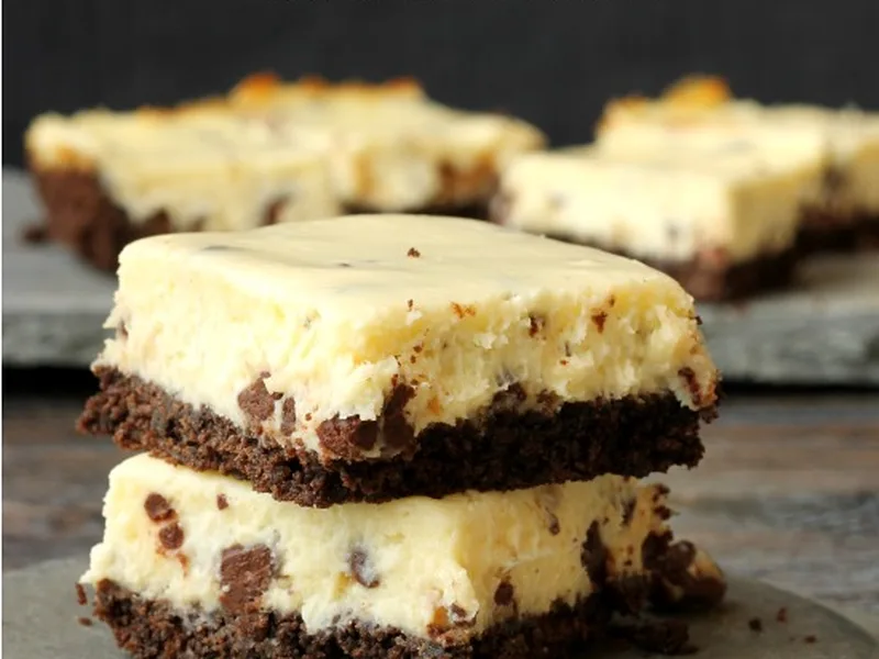 Chocolate Chip Cheesecake Bars with Chocolate Graham Crust