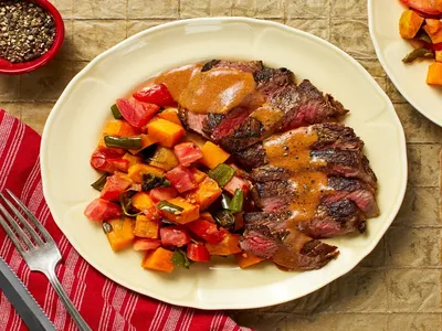 Southwest-Spiced Steak with Sweet Potato and Poblano Jumble