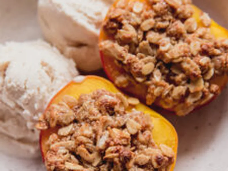 Air Fryer Peach Crisp with Oat Almond Topping