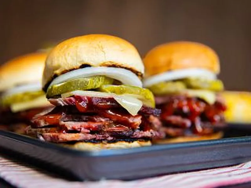 Smoked Brisket Sliders with Pickles and Pepper Jack