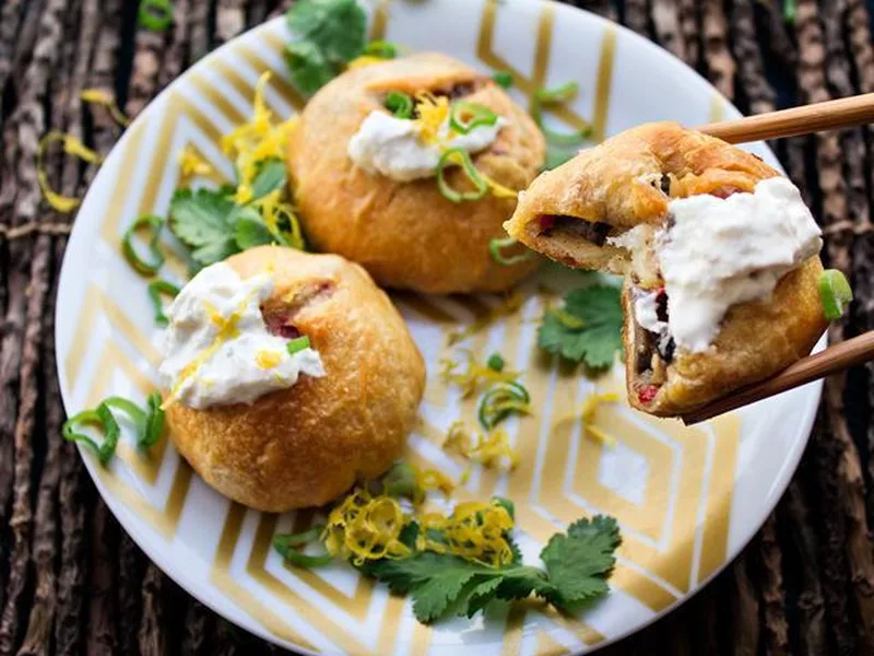 Sage Butter Mushroom & Leek Buns with Horseradish Crema