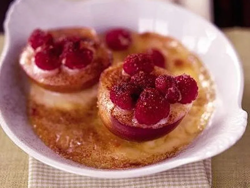 Nectarine and Raspberry Gratin with Cocoa