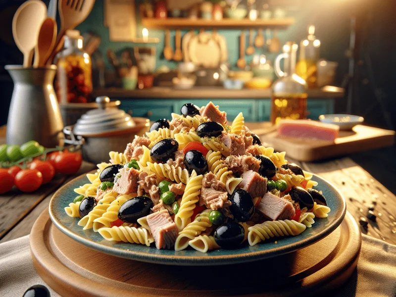 Whole Wheat Pasta Salad with Tuna and Black Olives