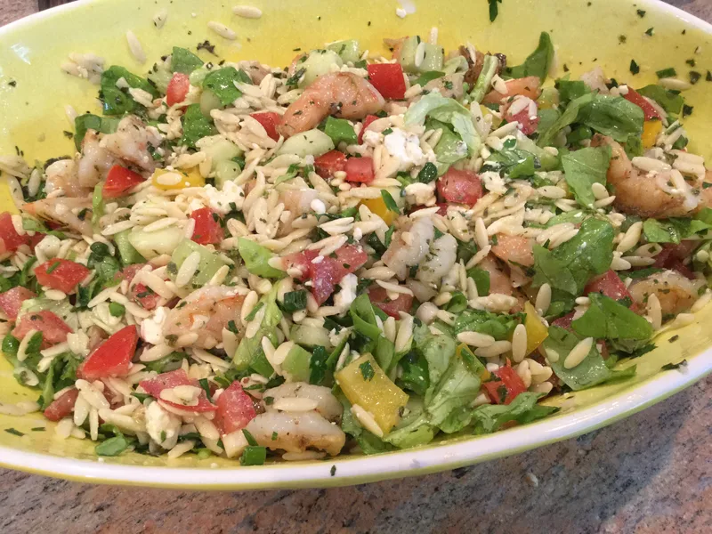 Grilled Shrimp and Feta Orzo Salad