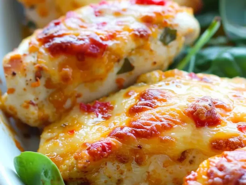 Creamy Pimento Cheese Chicken Bake with Cheddar and Peppers