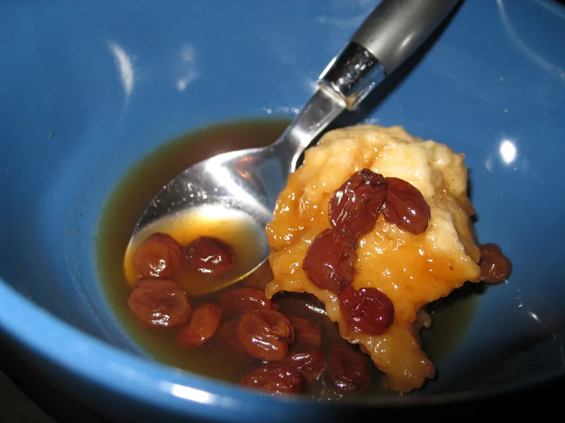 Steamed Pecan Dumplings with Caramel Raisin Sauce