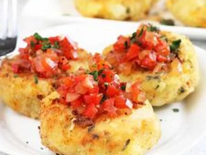 Crispy Mashed Potato Fritters with Balsamic Red Pepper Relish