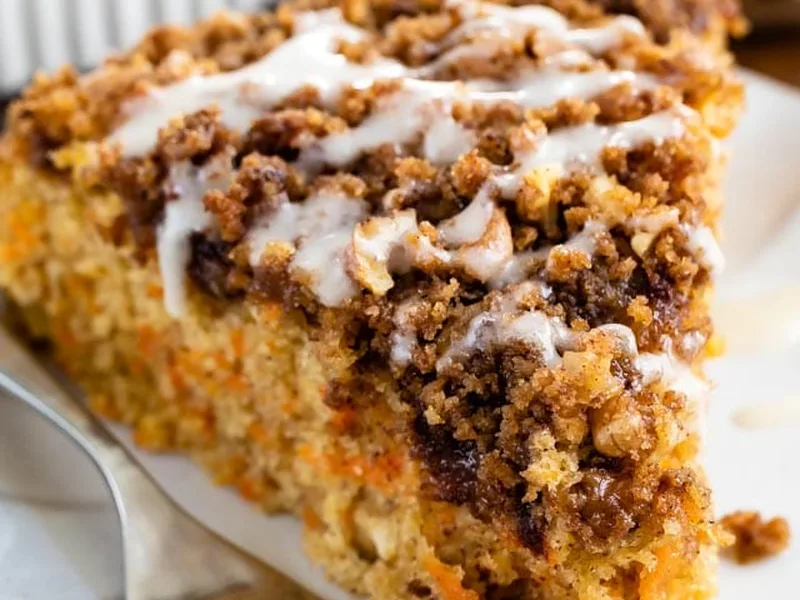 Moist Carrot Coffee Cake with Cinnamon Streusel and Glaze
