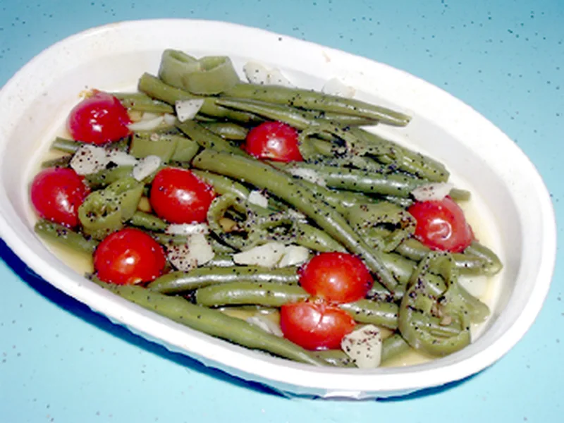 Roasted Green Beans, Tomatoes & Anaheim Peppers