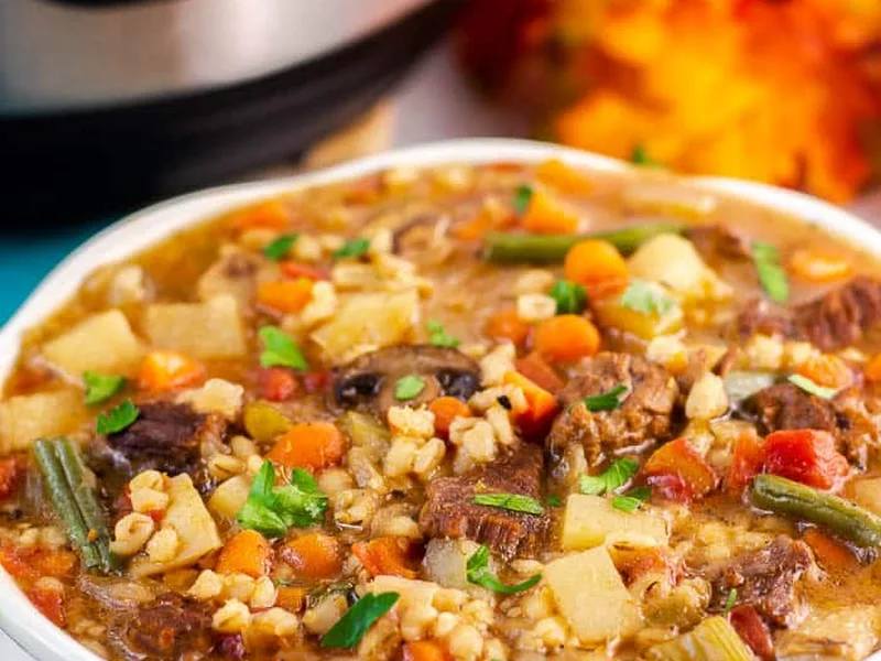 Instant Pot Beef and Barley Soup with Vegetables