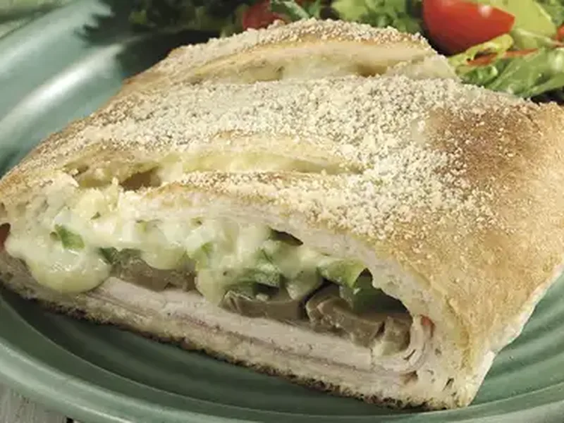 Chicken Cordon Bleu Stromboli with Ham and Swiss Cheese