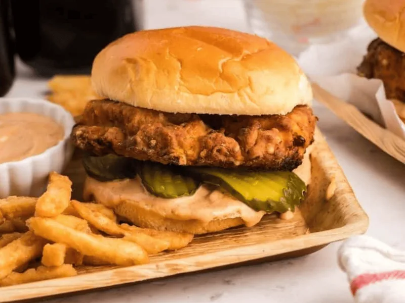 Air Fryer Crispy Chicken Sandwich with Pickle Juice Marinade