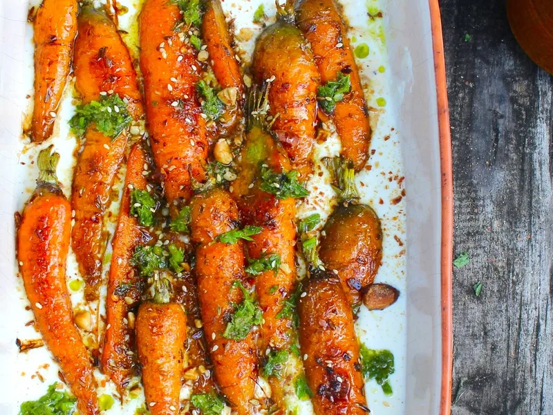 Roasted Black Honeyed Carrots with Whipped Feta