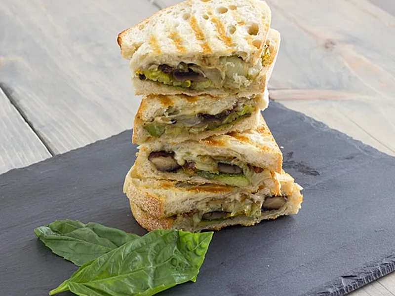 Pesto-Roasted Vegetable Panini with Parmesan and Sourdough