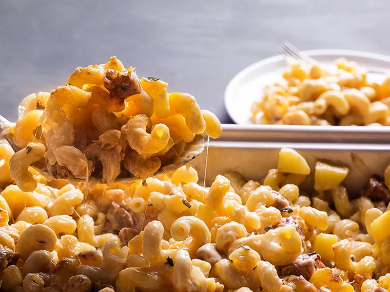 Baked Mac and Cheese with Chicken Apple Sausage and Cider