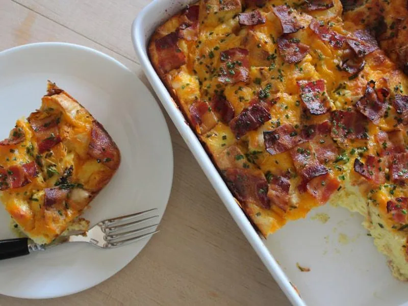Maple Bacon Cheddar English Muffin Breakfast Bake