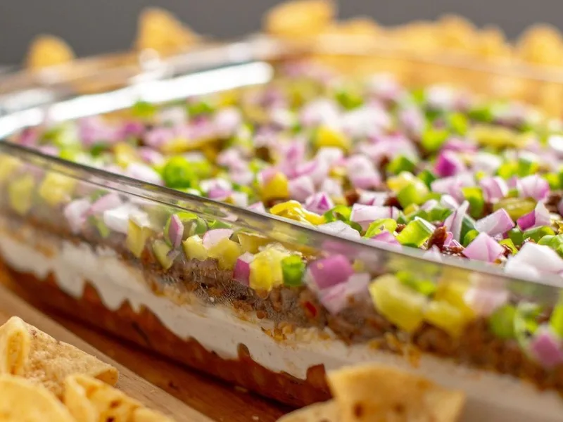 Barbecue Seven-Layer Dip with Ground Beef