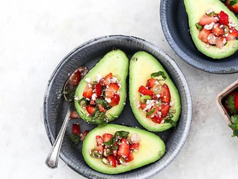 Baked Avocados with Warm Strawberry-Goat Cheese Salsa
