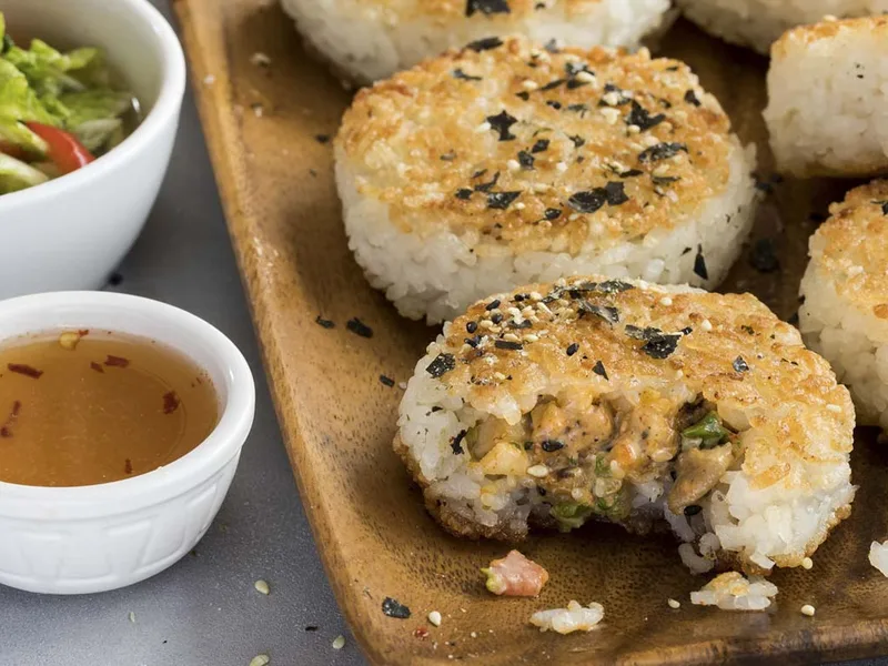 Sesame Chicken & Kimchi Rice Cakes, Crispy Pan-Fried