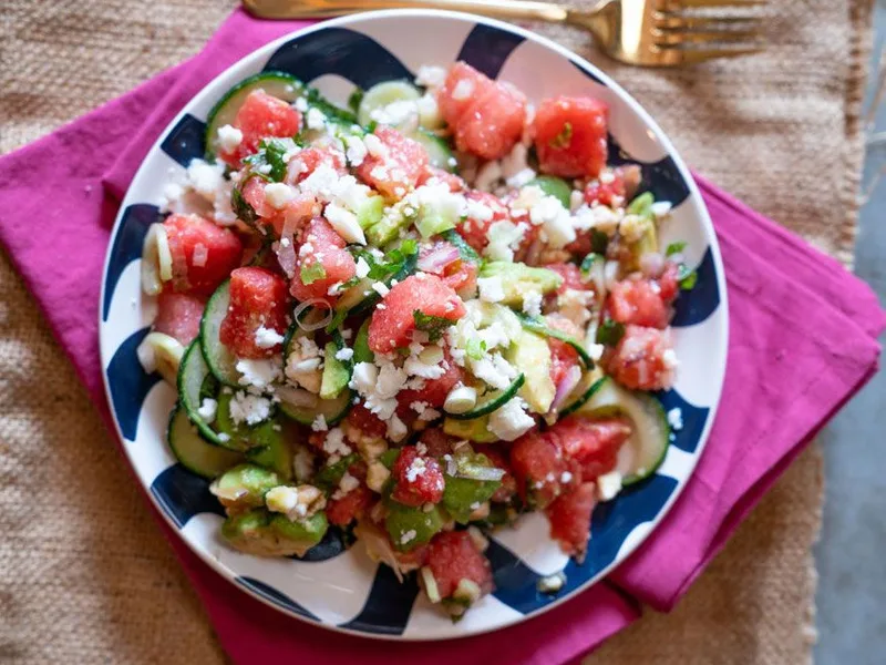 Watermelon Feta Mint Salad with Lime Dressing