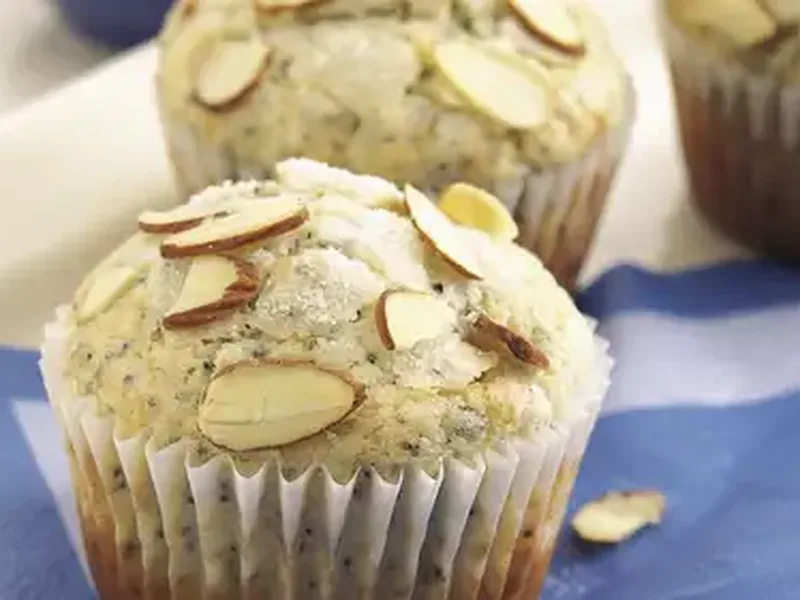 Almond-Poppy Seed Muffins with Sliced Almond Topping
