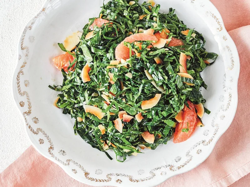 Raw Collard Green Salad with Coconut and Grapefruit Dressing