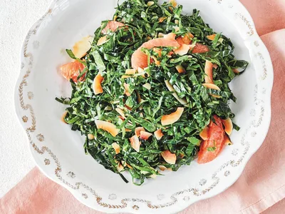 Raw Collard Green Salad with Coconut and Grapefruit Dressing