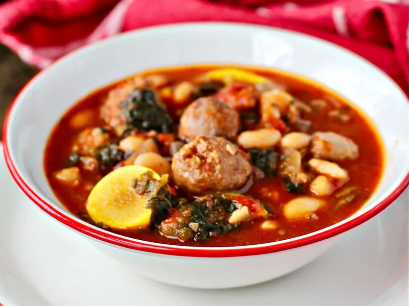 Slow Cooker Sausage Bean and Vegetable Soup with Spinach