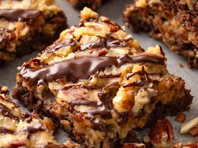 Keto German Chocolate Brownies with Coconut Pecan Topping