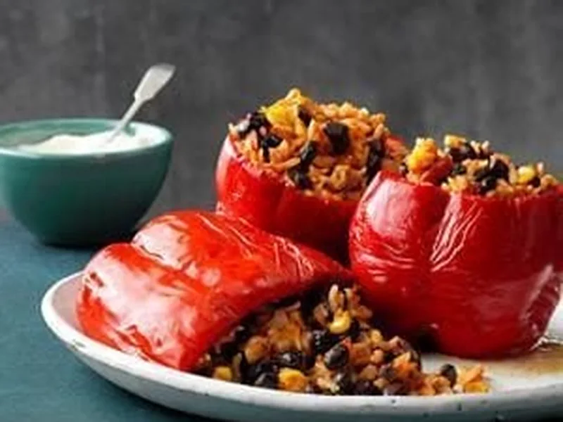 Slow Cooker Black Bean and Rice Stuffed Bell Peppers