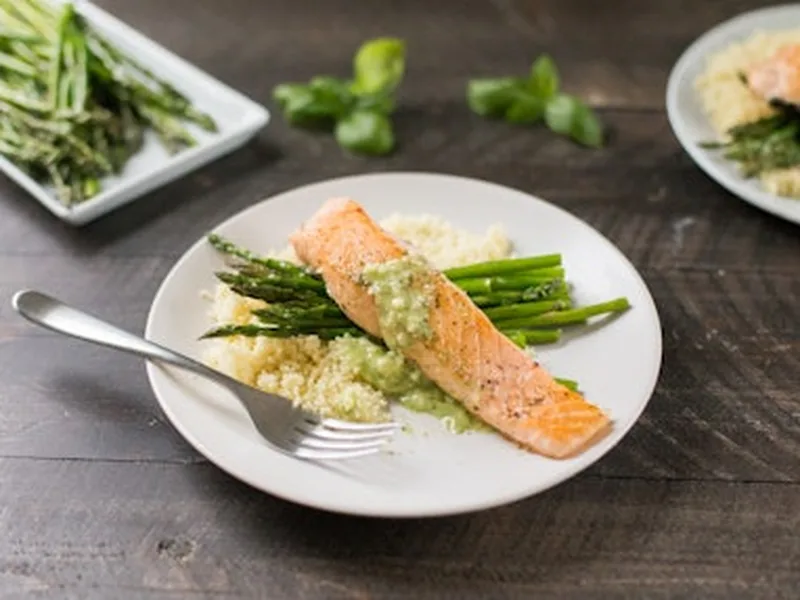 Pesto White Bean Bruschetta with Roasted Asparagus
