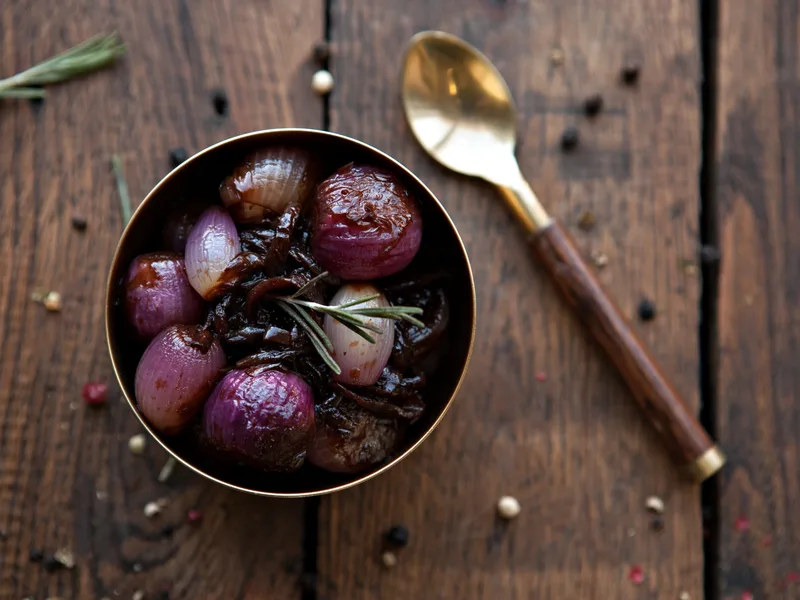 Braised Red Wine Shallots and Onions with Balsamic Glaze