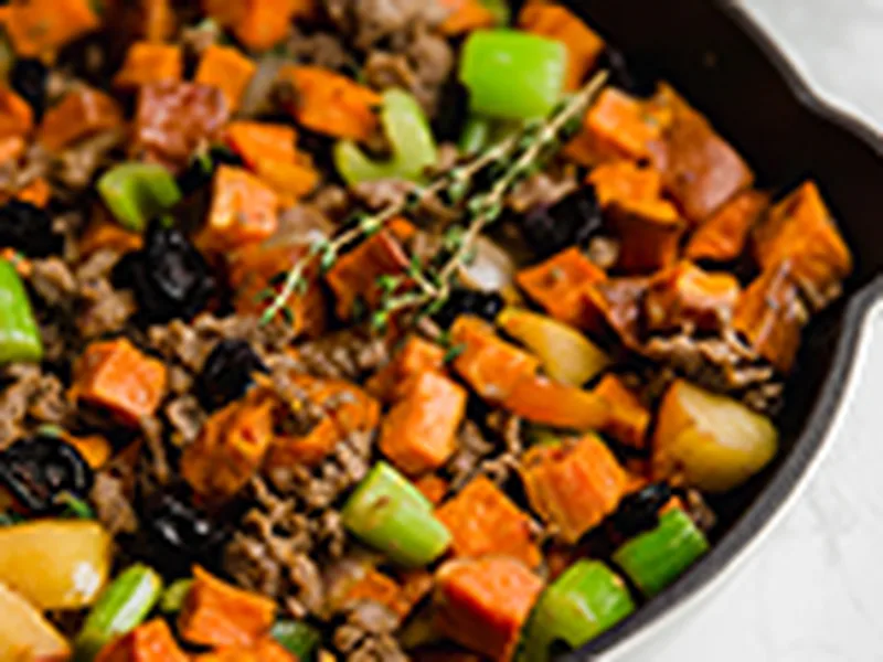 Paleo Sweet Potato Sausage Stuffing with Apple and Cranberries