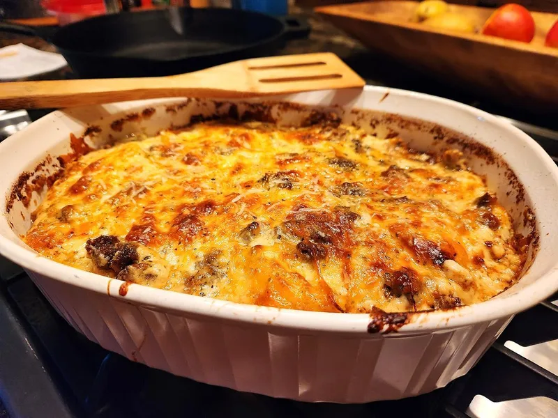 Baked Cheese Ravioli Alfredo Casserole with Spinach