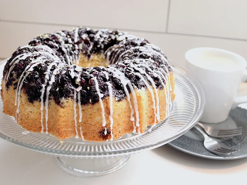 Blueberry Lemon Cornmeal Bundt Cake with Brown Sugar Topping