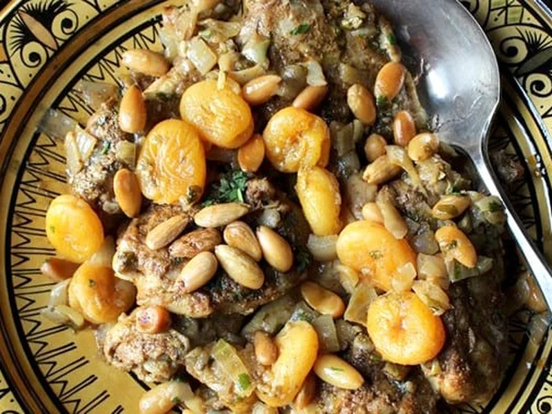 Moroccan Chicken Tagine with Caramelized Apricots and Almonds