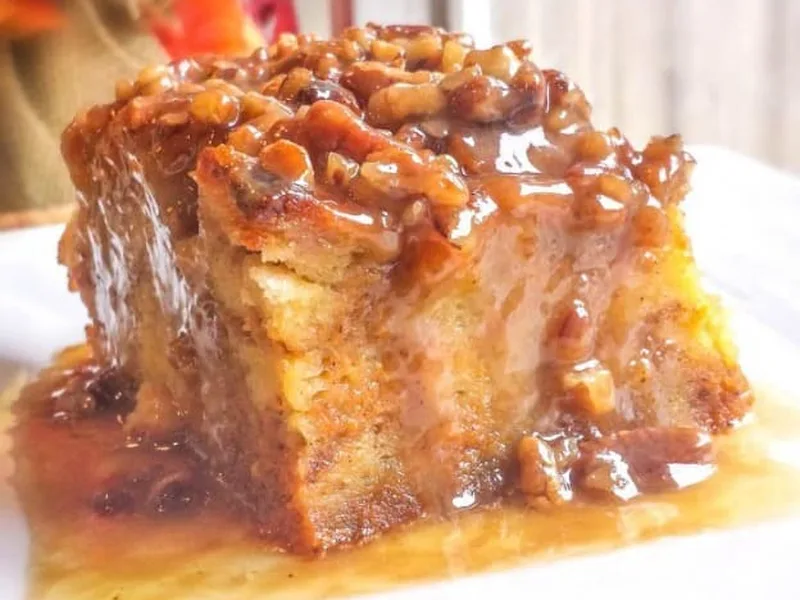 Pumpkin Praline Bread Pudding with Spiced Sauce