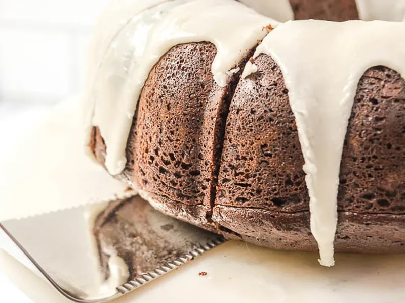 Melted Ice Cream Triple Chocolate Bundt Cake with Vanilla Glaze