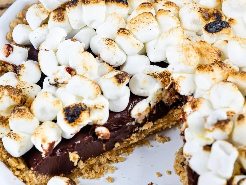No-Bake S'mores Pie with Chocolate Ganache and Toasted Marshmallows