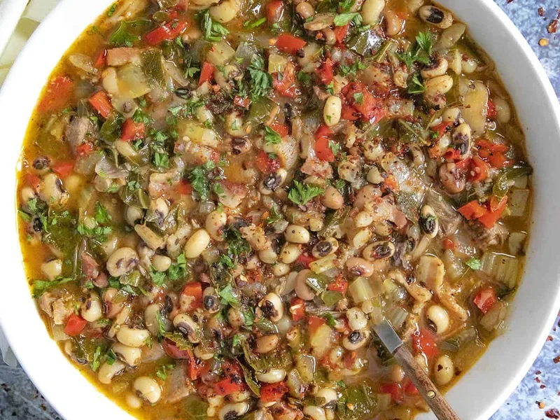 Southern Black-Eyed Peas Soup with Bacon and Ham Hocks