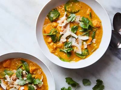 Curried Sweet Potato Lentil Soup with Coconut Milk