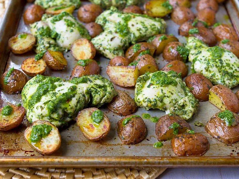 Roasted Chicken and Potatoes with Chimichurri Sauce