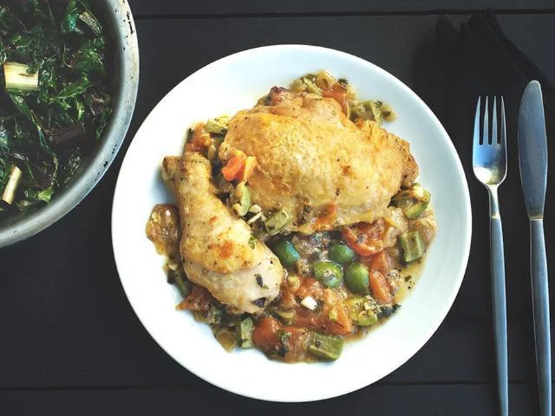 Chicken a la Provencale with Sauteed Swiss Chard