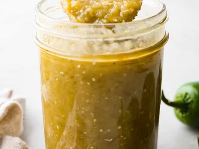 Homemade Green Enchilada Sauce with Tomatillos and Roasted Chiles