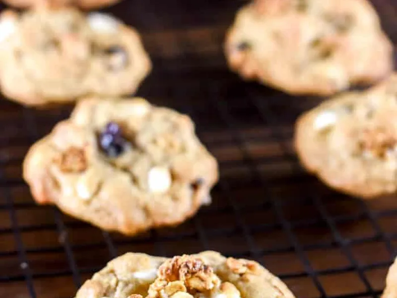 White Chocolate Cranberry Granola Cookies with Honey Almond Oats