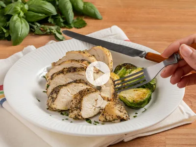 Air-Fried Herb-Crusted Chicken and Brussels Sprouts